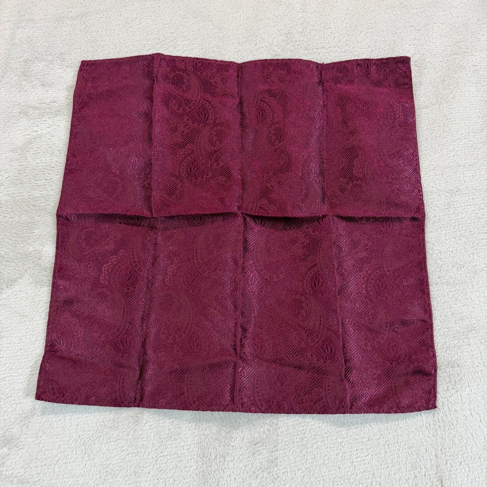 The Tie Bar Mens Burgundy Paisley 100% Silk Pocket Square Handkerchief 12x12